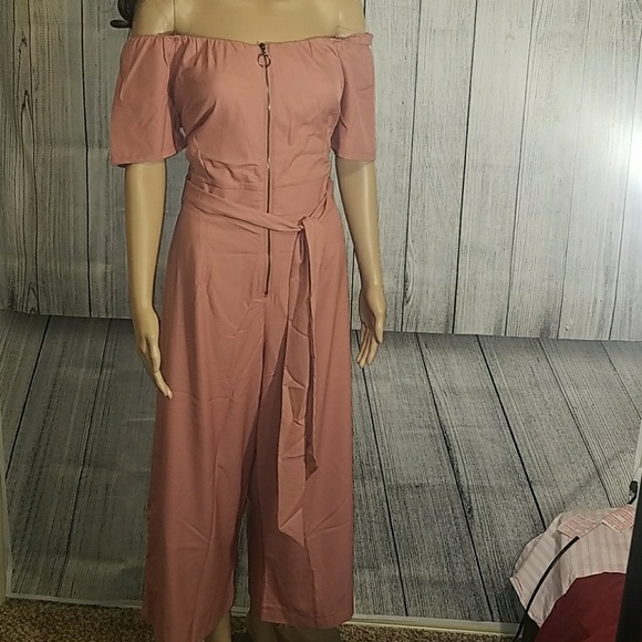 Pink Off Shoulder Wide Leg Jumpsuit - Picture 3 of 6